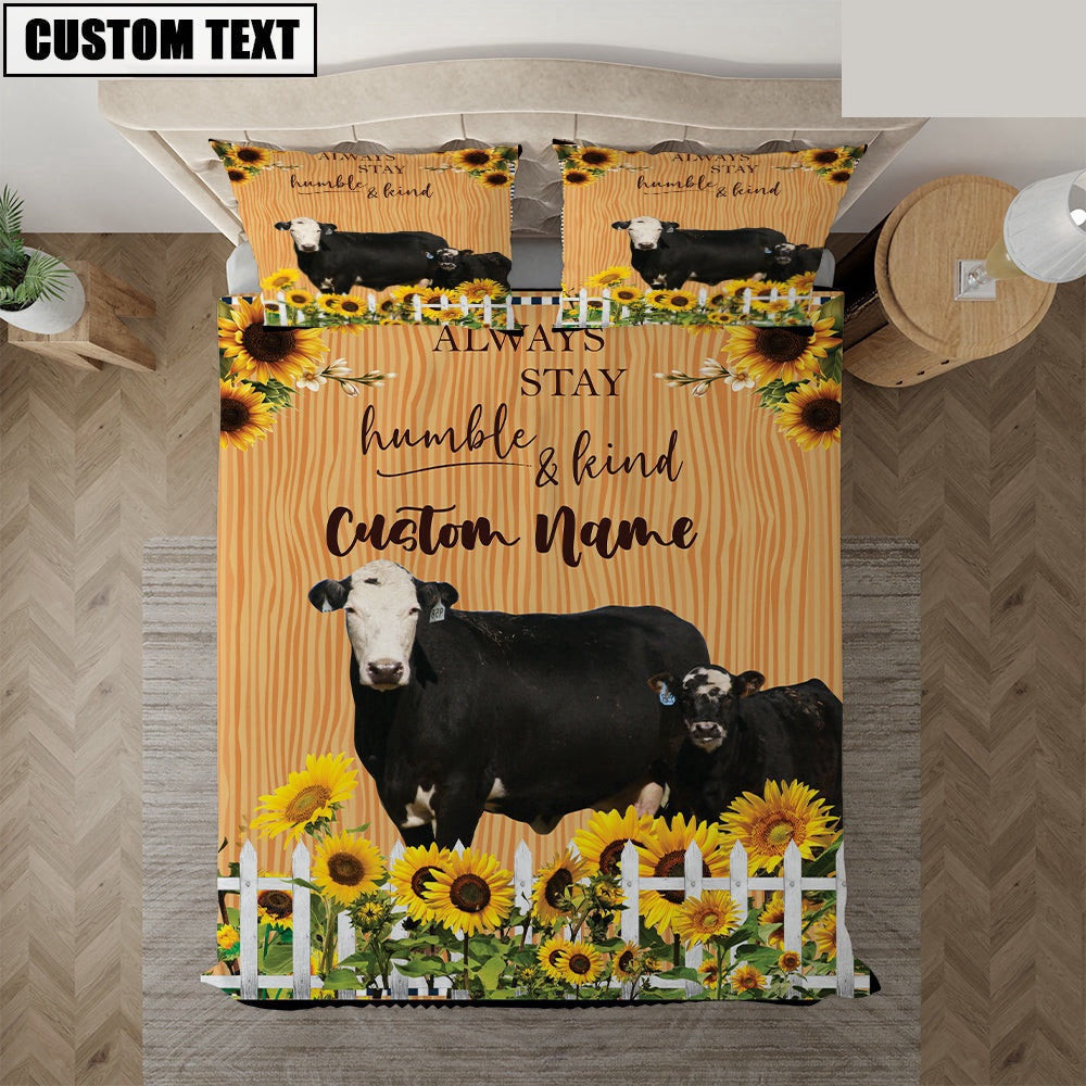 Black Baldy Stay Humble And Kind Custom Name Bedding Set Thoughtful Wedding Gifts
