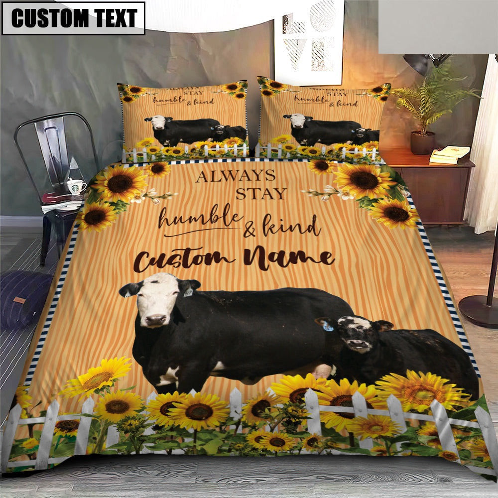 Black Baldy Stay Humble And Kind Custom Name Bedding Set Thoughtful Wedding Gifts