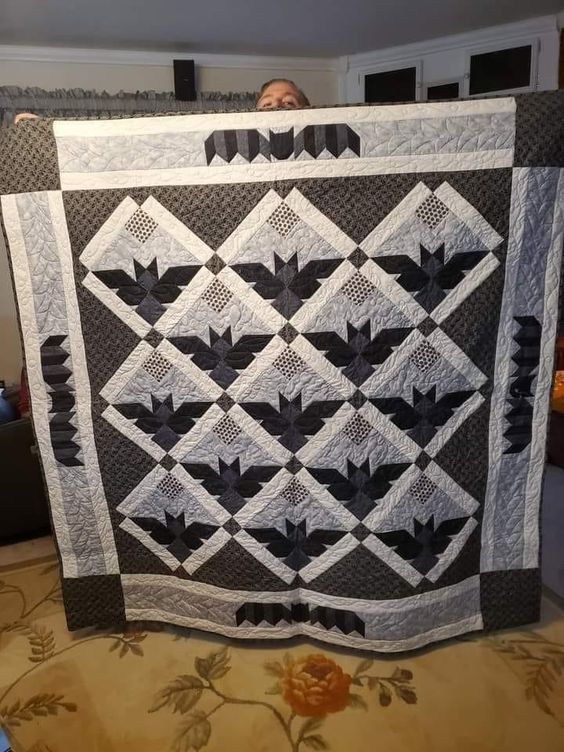 Black Bat Quilted Blanket Spooky Gifts For Her