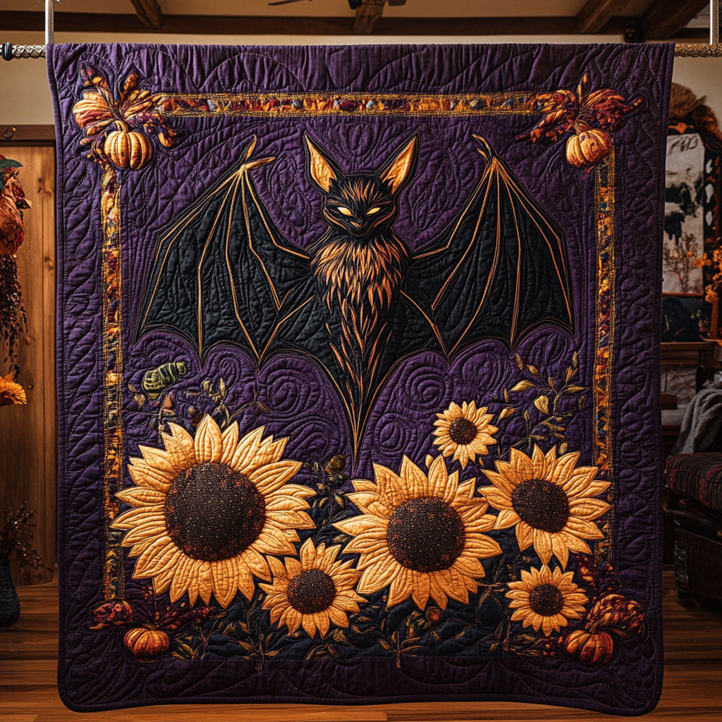 Black Bat Sunflower Quilt Best Halloween Decoration Gift For Friends and Family