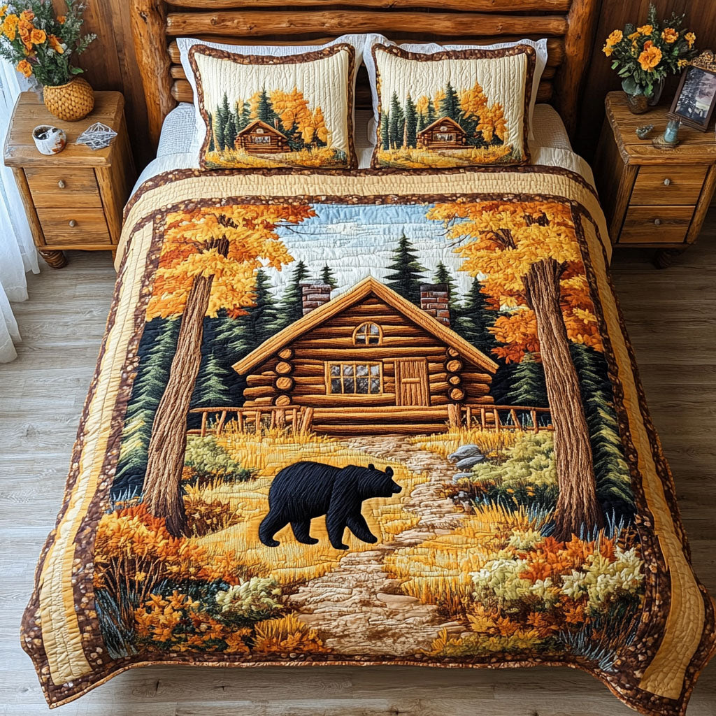 Black Bear Escape Quilted Bedding Set Bed Decorations Unique Nature Lover Gifts