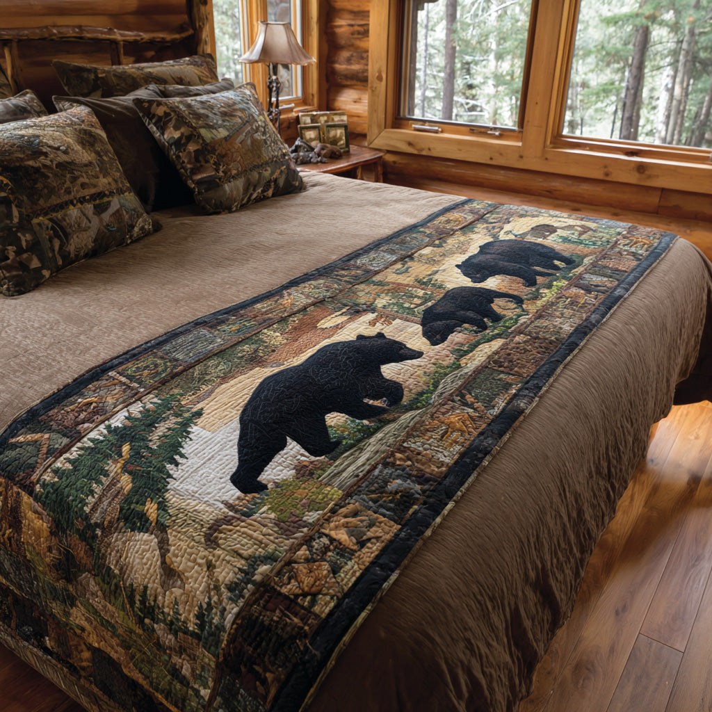 Black Bear Family Quilted Bed Runner Bed Decorations Presents For Nature Lovers