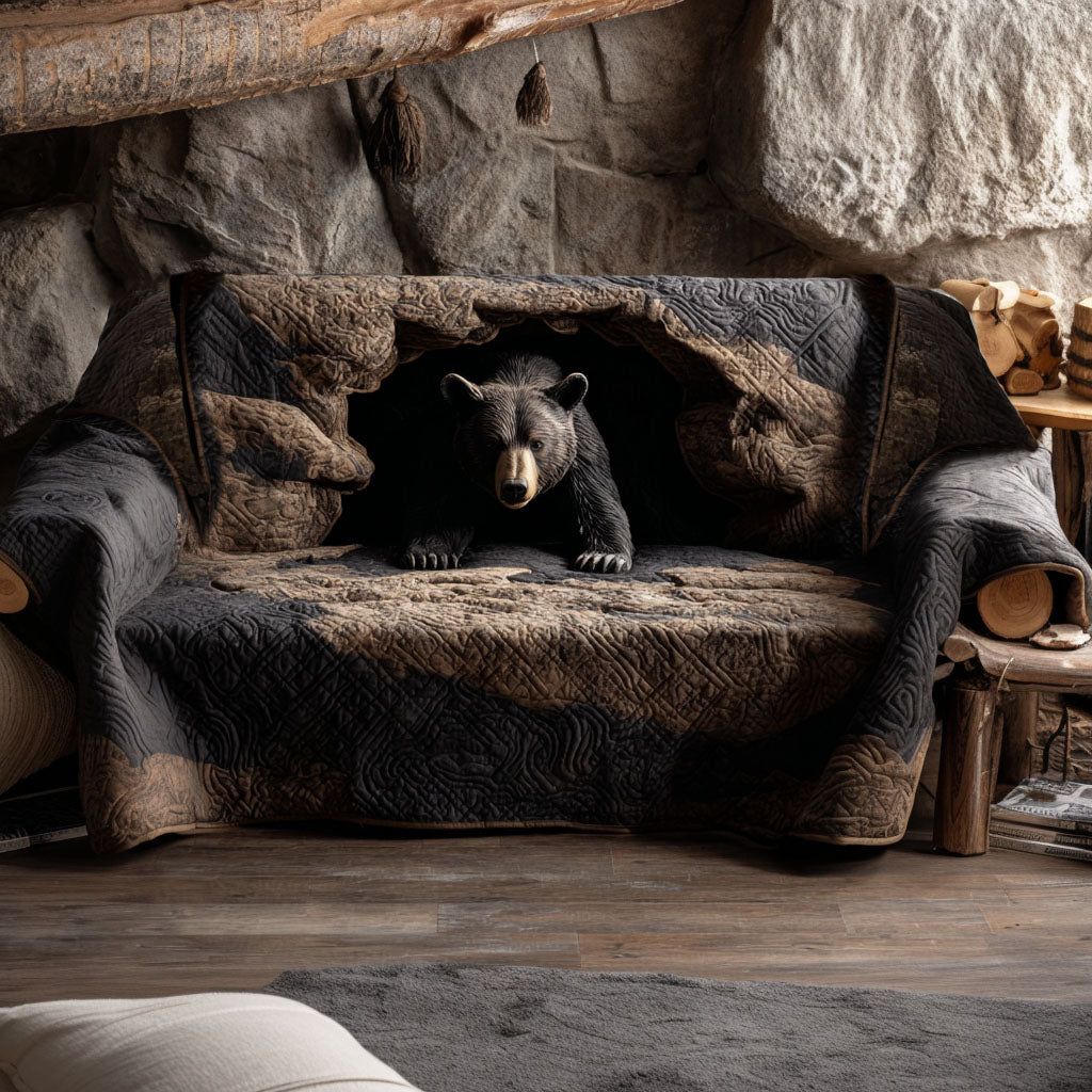 Black Bear Hideout Quilted Sofa Cover Sofa Seat Covers Gifts For Wildlife Enthusiasts