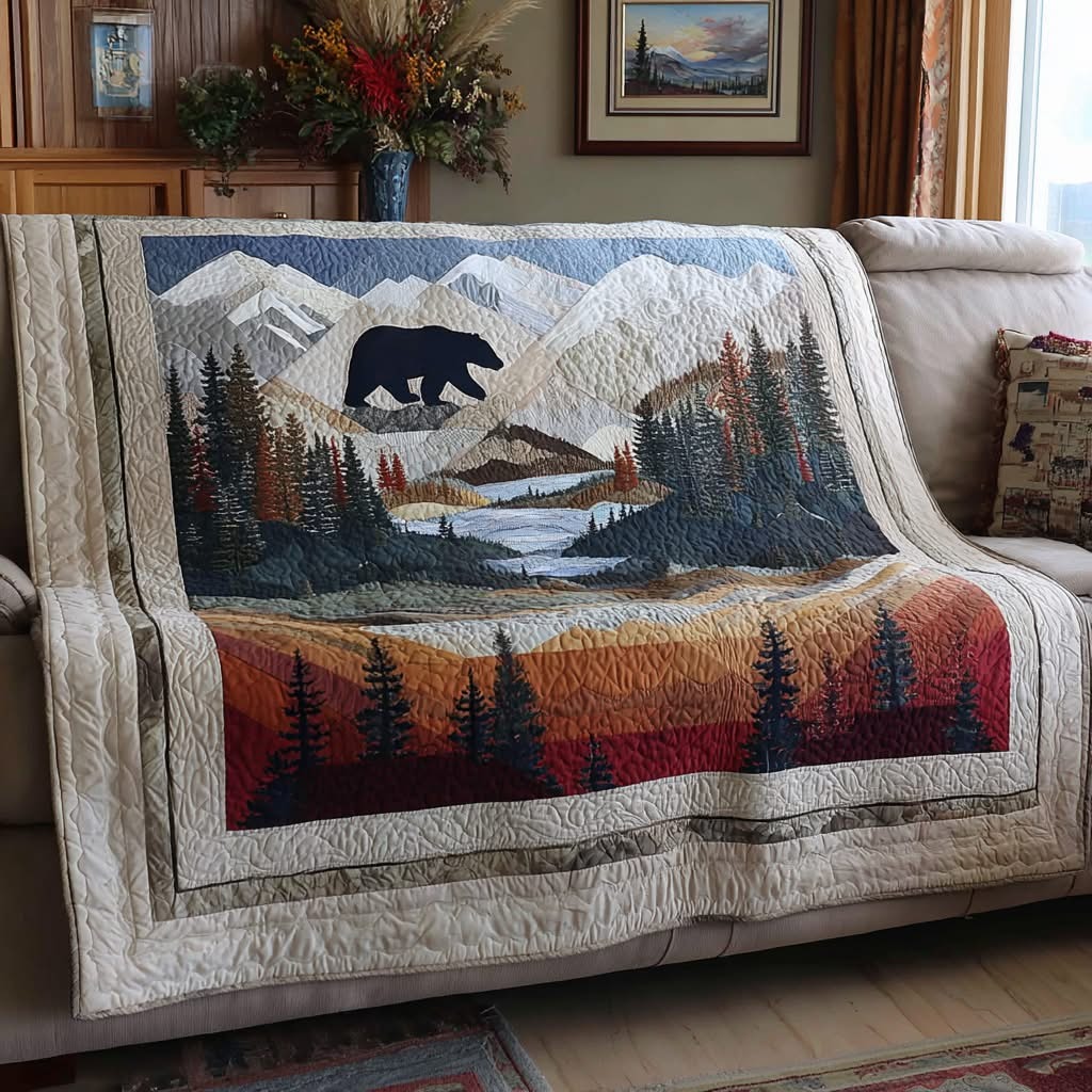 Black Bear Mountain Wilderness Quilted Blanket Nature Landscape Throw Best Gift For Bear Lover Outdoorsman
