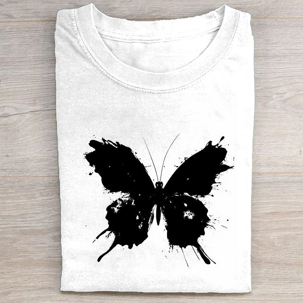 Black Butterfly Graphic White T-Shirt Aesthetic Butterfly Lover Tee For Women