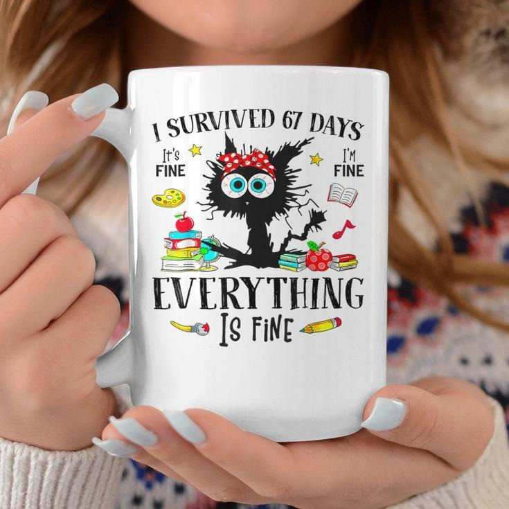 Black Cat 67 Days Mug Everything Is Fine Merch Funny Gifts For Black Cat Lovers