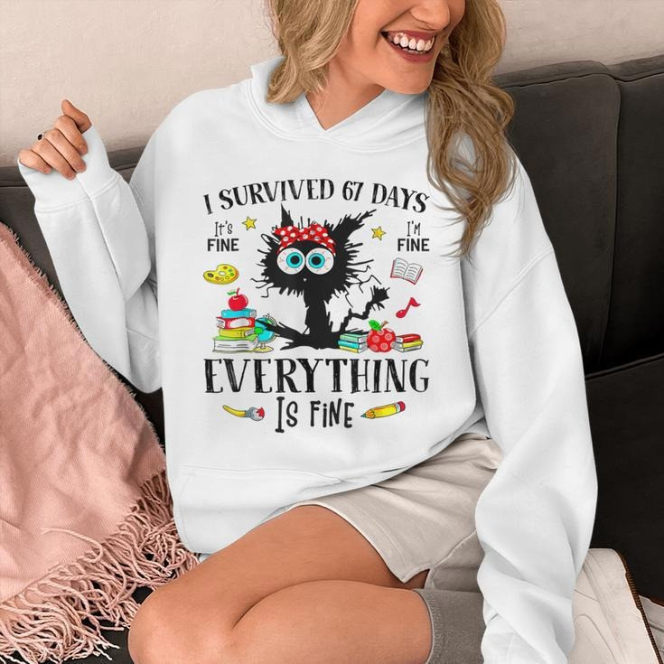 Black Cat 67 Days Of School Hoodie Everything Is Fine Funny Gifts For Black Cat Lovers