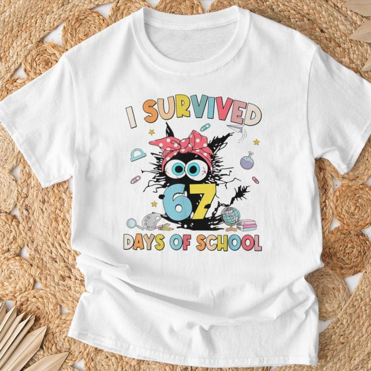 Black Cat 67 Days Of School T-Shirt Funny Shirt Present For Cat Owners