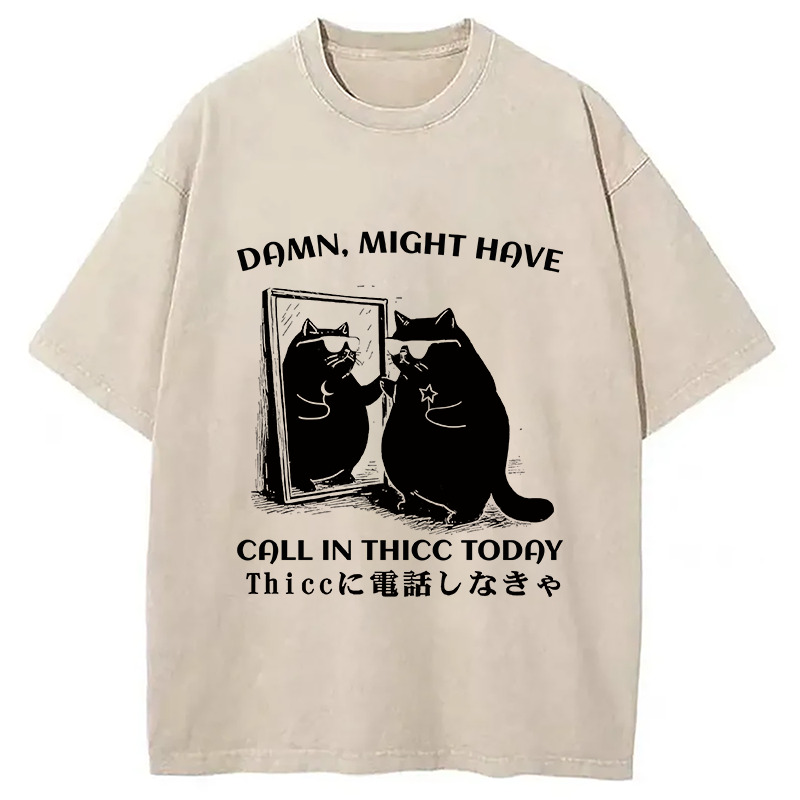 Black Cat Admiring Himself Washed T-Shirt Trendy Everyday Casual Outfit Gifts For BFF