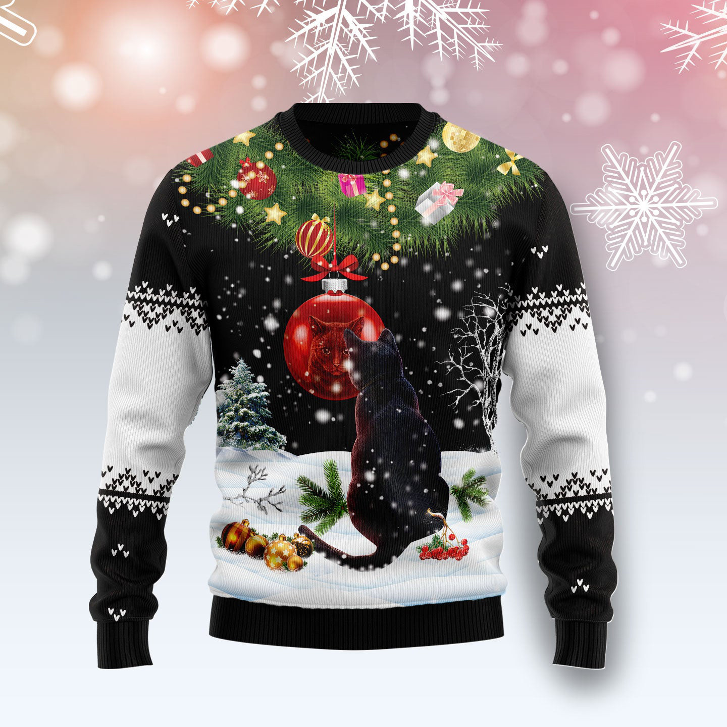 Black Cat And Bauble Ugly Christmas Sweater Christmas Clothing Unique Xmas Gifts