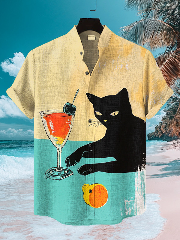 Black Cat And Cocktail Hawaiian Shirt Unique Birthday Gift For Husband