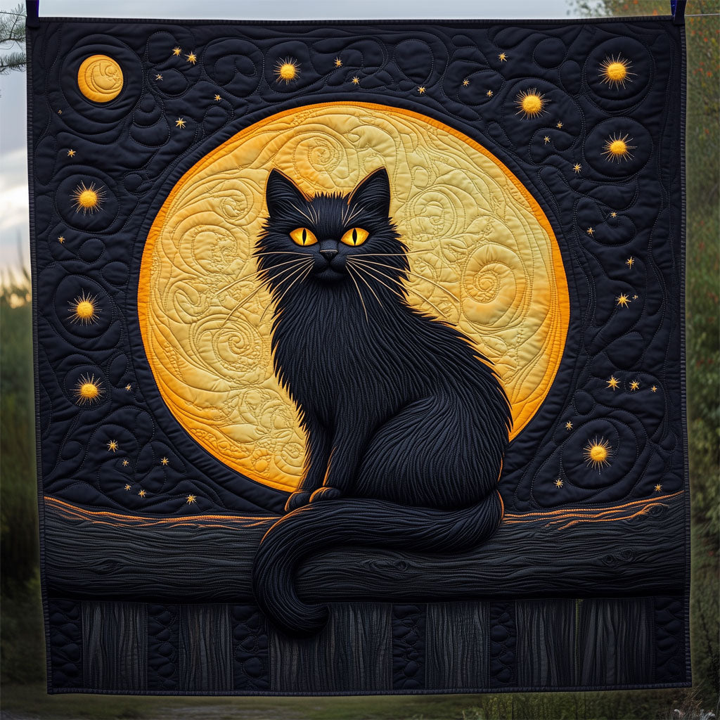 Black Cat And Crescent Moon Quilt Elegant Quilt Blanket Gift for Housewarming