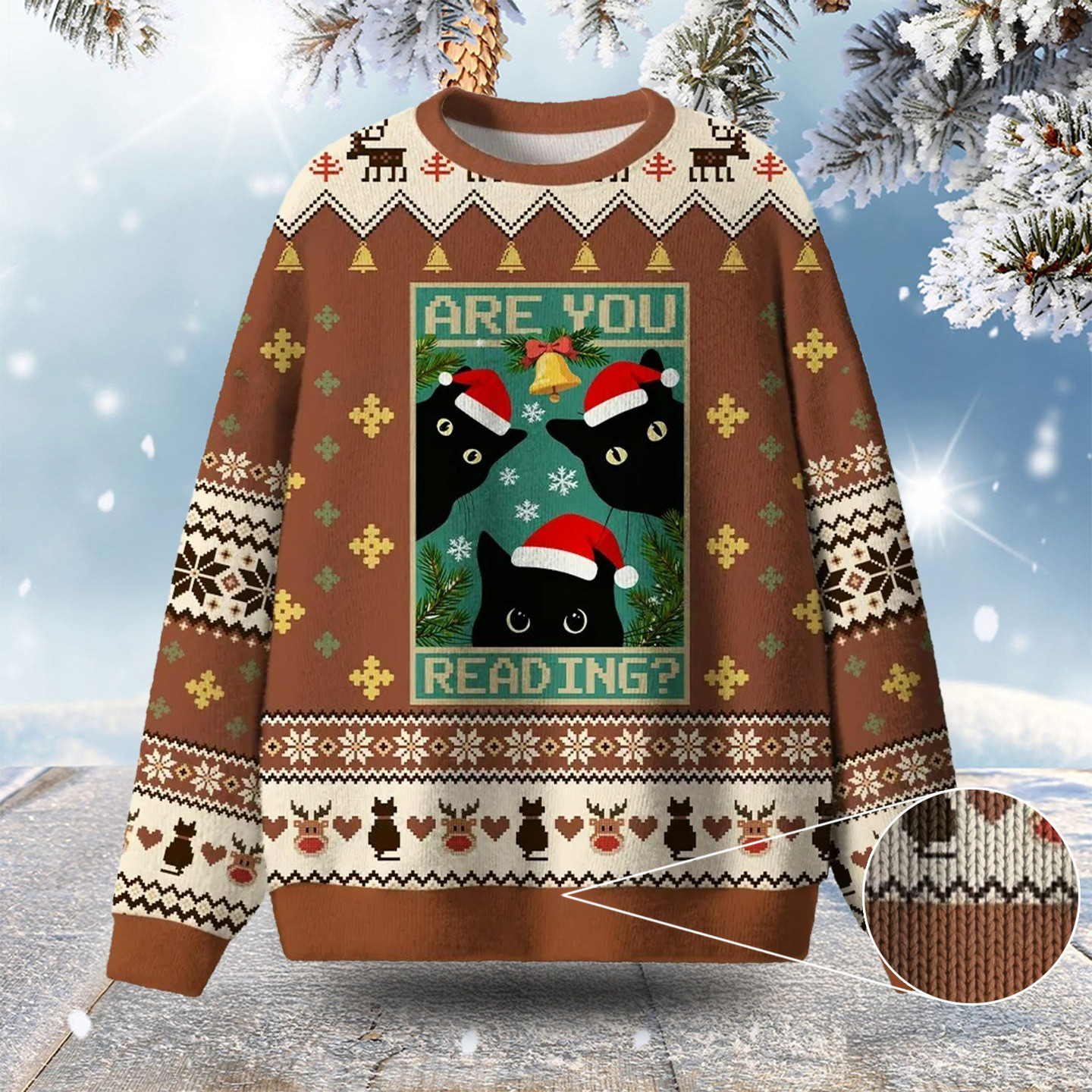Black Cat Are You Reading Ugly Christmas Sweater Christmas Apparel Cat Gifts For Women