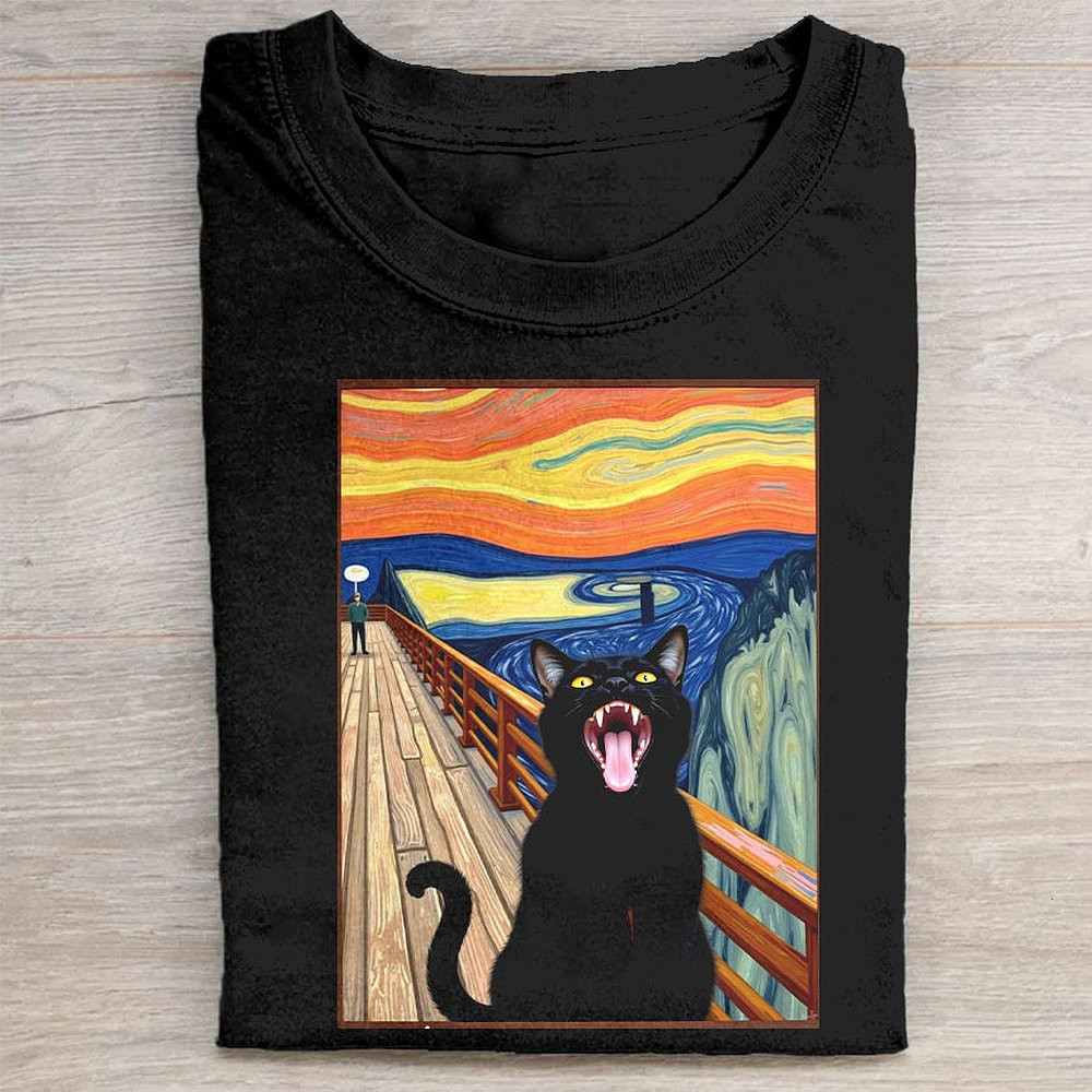 Black Cat Art Parody T-Shirt Funny Cat Lover Tee For Men And Women