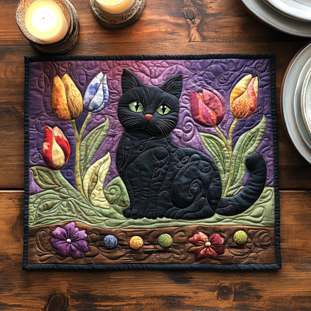 Black Cat Aura Quilted Placemat Dining Table Accessories Cat Christmas Decorationsgift Ideas For A Cat Lover