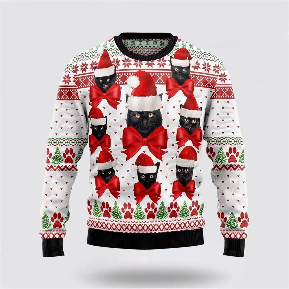 Black Cat Ball Ugly Christmas Sweater Unisex Funny Christmas Sweater