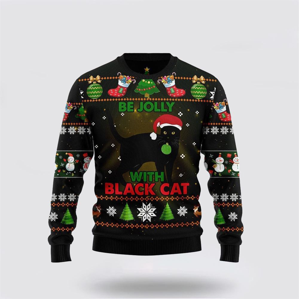 Black Cat Be Jolly Ugly Christmas Sweater Unisex Funny Christmas Sweater