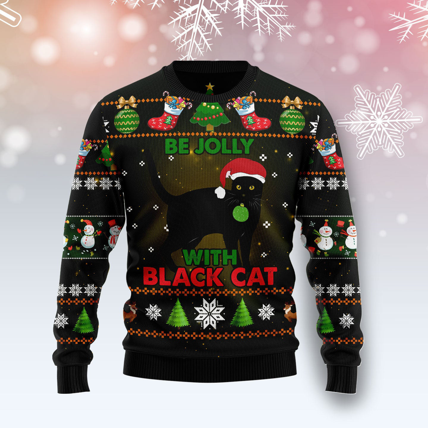 Black Cat Be Jolly Ugly Christmas Sweatshirt Animal Theme Cat Gifts For Cat Lovers
