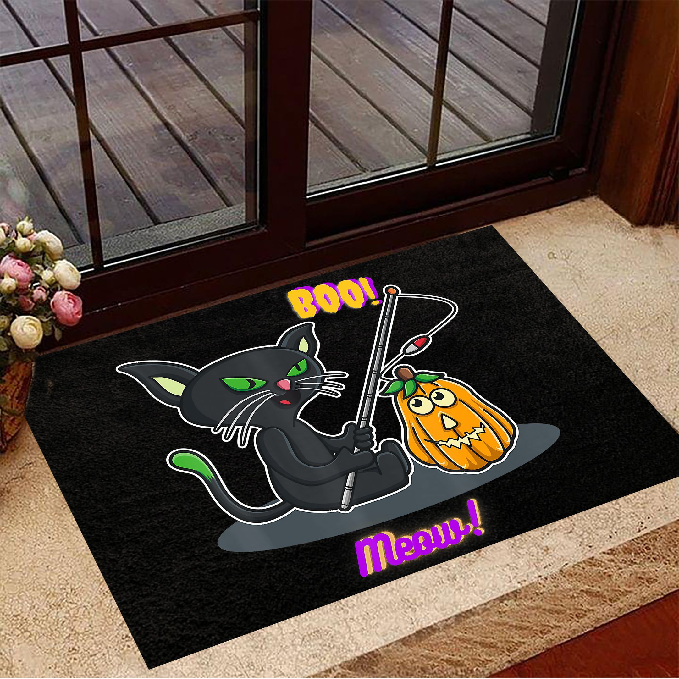 Black Cat Boo Moew Pumpkin Doormat Halloween Doormat Presents For Cat Lovers