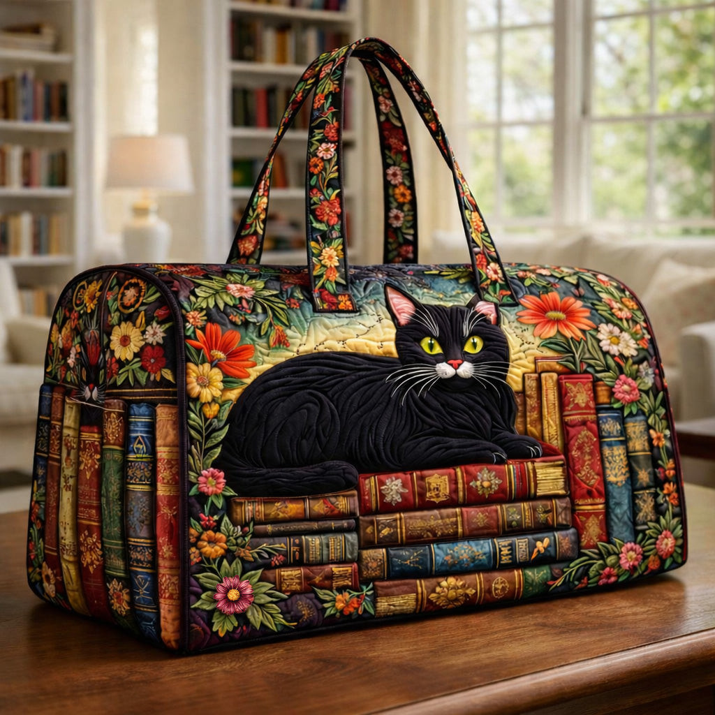 Black Cat Books Quilted Duffle Bag Enchanted Library Floral Cute Bags Best Book Lover Gift