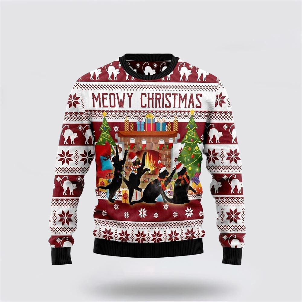 Black Cat Christmas Dancing Ugly Christmas Sweater Unisex Funny Christmas Sweater