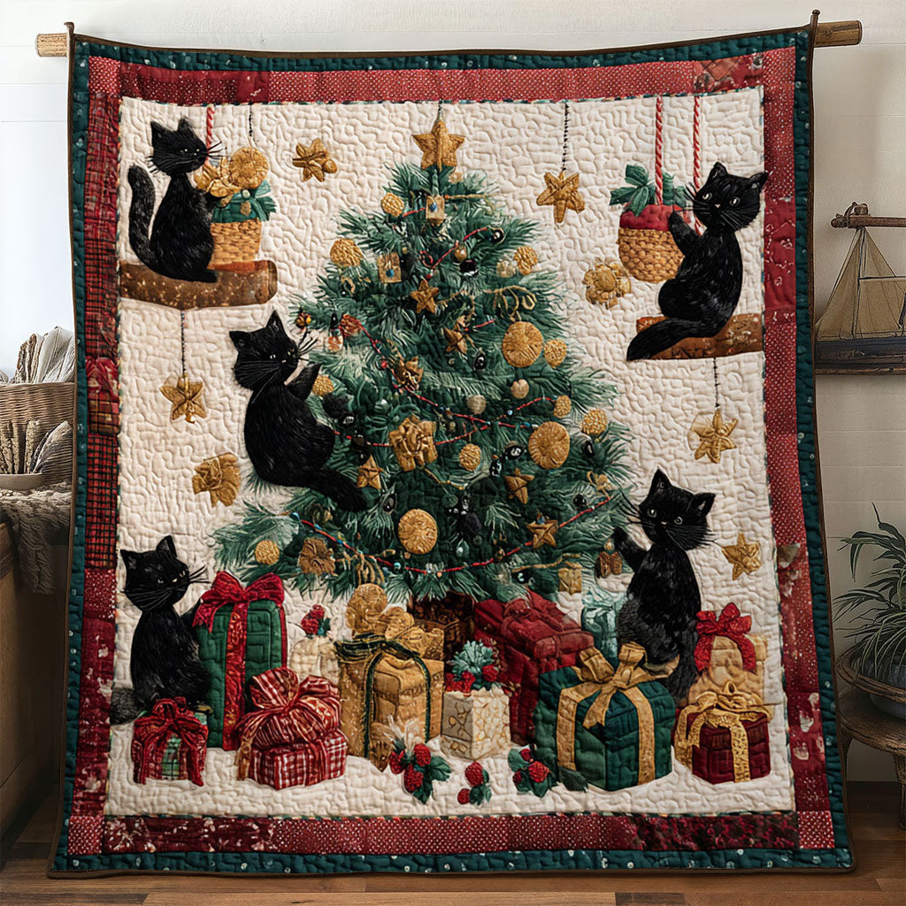 Black Cat Christmas Lights Quilt Blanket Throws For Couch Christmas Presents For Cat Lovers