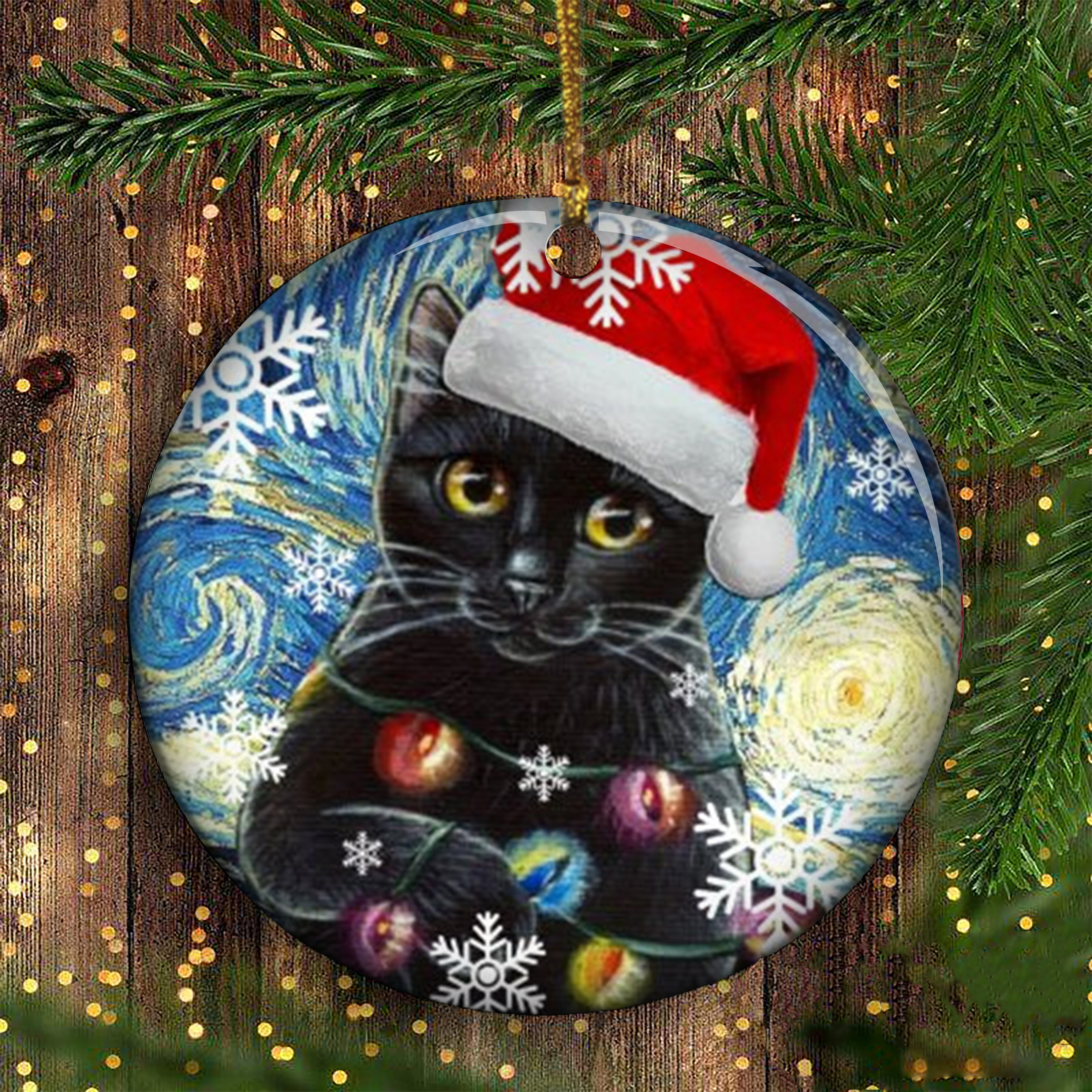 Black Cat Christmas Ornament 2024 Starry Night Van Gogh Christmas Ornaments For Cat Lovers