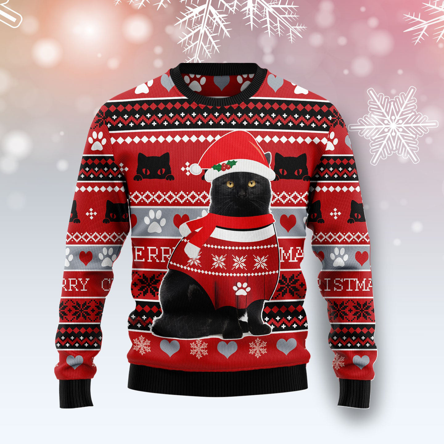 Black Cat Christmas Pattern Ugly Christmas Sweatshirt Christmas Clothing Cute Cat Presents