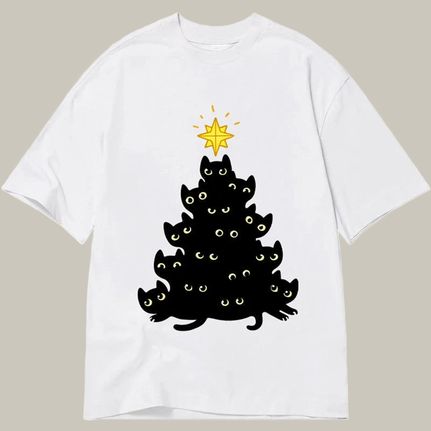 Black Cat Christmas Tree Classic Shirt Funny Meme T-Shirt Cool Gifts For Teenage Guys