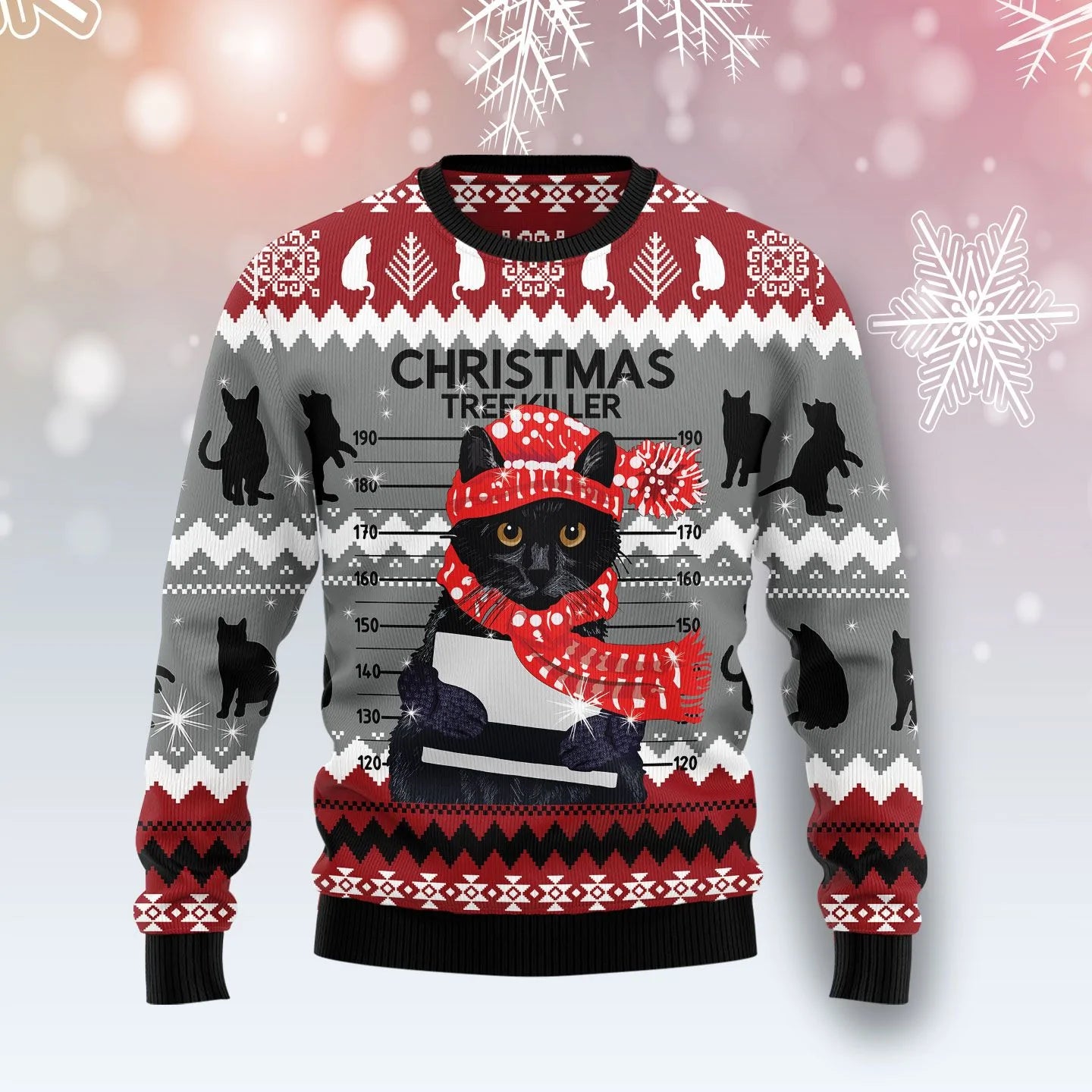Black Cat Christmas Tree Killer Ugly Christmas Sweater Xmas Holiday Gift For Cat Lovers