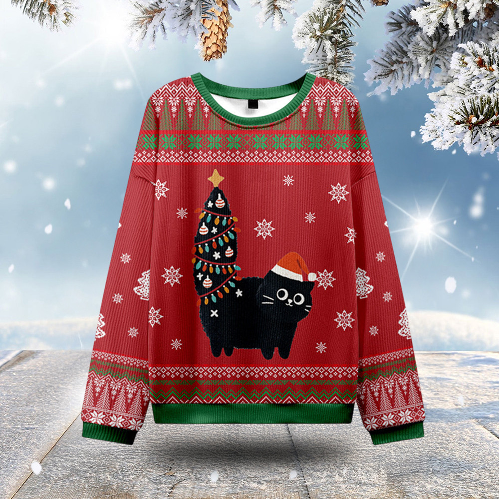 Black Cat Christmas Ugly Sweater Animal Themed Xmas Wear Christmas Gifts For Cat Lovers