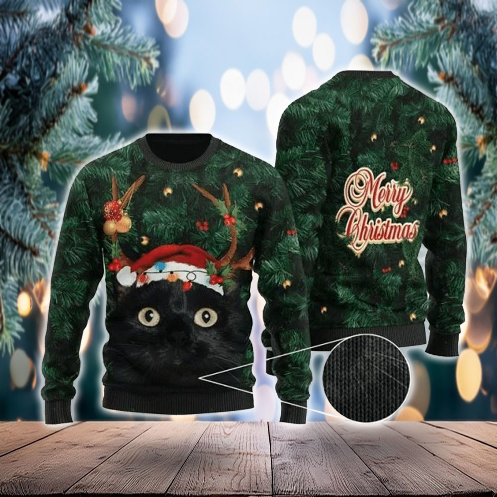 Black Cat Christmas Ugly Sweater Funny Merry Xmas Sweater For Cat Lovers