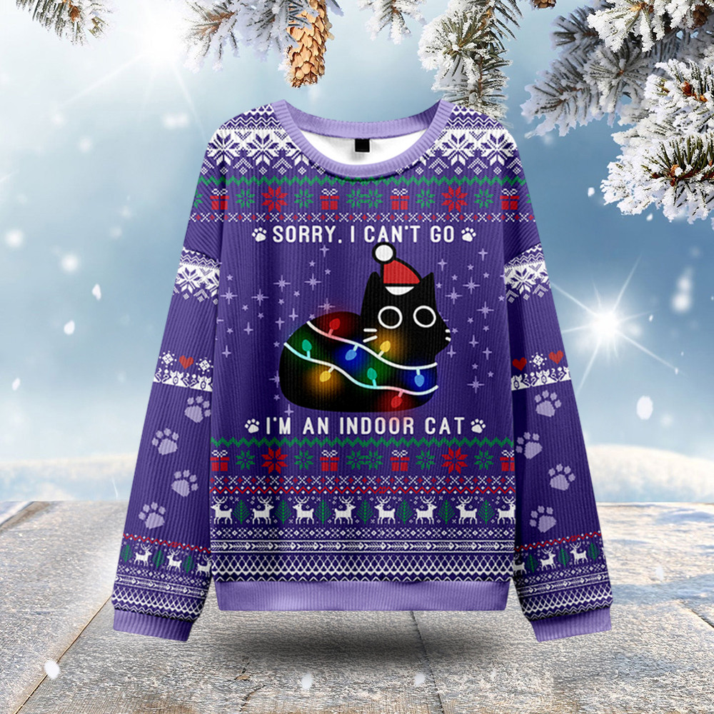 Black Cat Christmas Ugly Sweater I'm An Indoor Cat Kitty Lovers Christmas Gifts