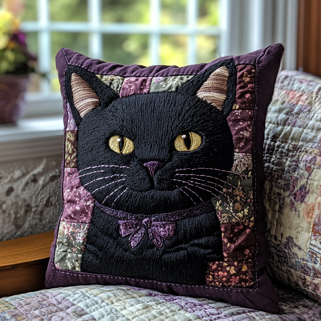 Black Cat Cottage Quilted Pillow Case Decorative Pillow Cases Cat Person Presents