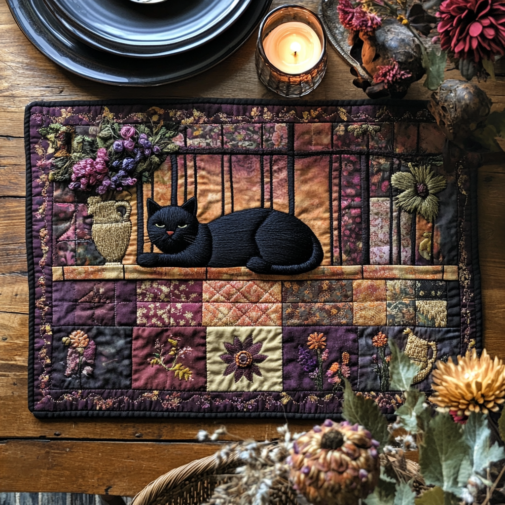 Black Cat Cottage Quilted Placemat Christmas Home Dec Cat Related Christmas Gifts