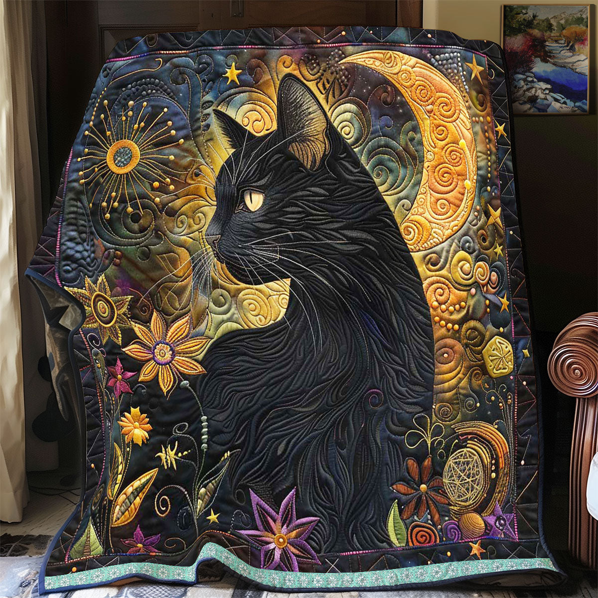 Black Cat Crescent Quilt Blanket Luxury Throw Blankets Retirement Gift Ideas For Men