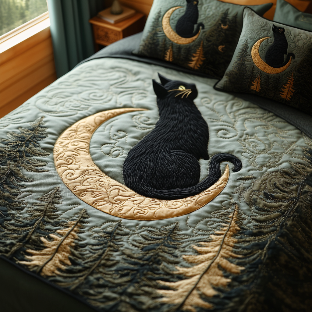 Black Cat Dreams Quilted Bedding Set Bedroom Decor Christmas Gifts For Cat Lovers