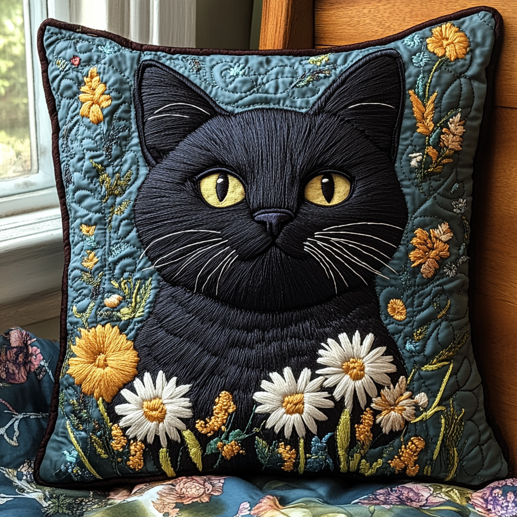 Black Cat Dreams Quilted Pillow Case Throw Pillow Cases Birthday Gifts For Cat