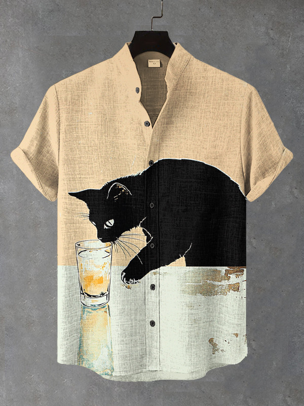 Black Cat Drinks Water Art Hawaiian Shirt Gifts For My Husband