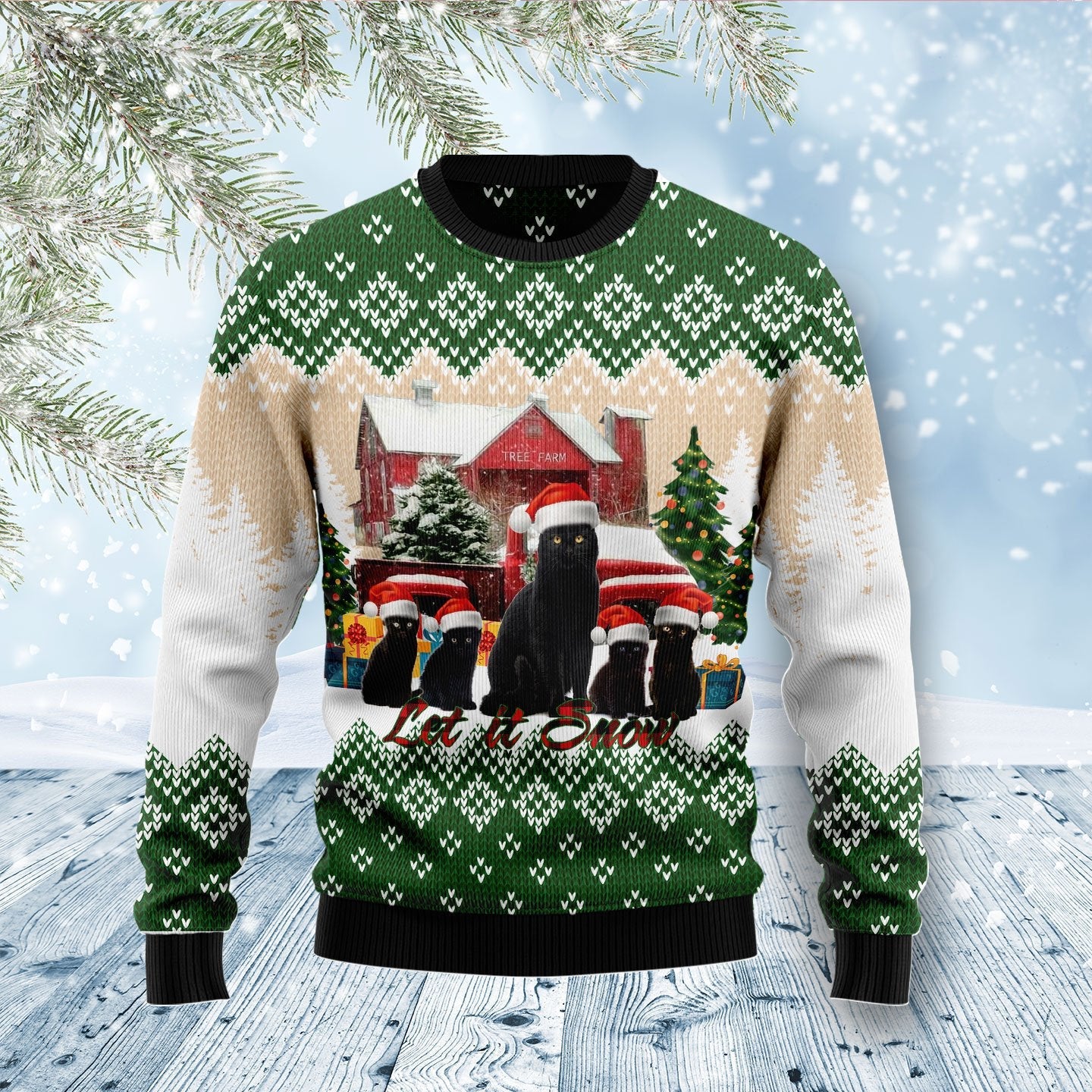 Black Cat Family Let It Snow Christmas Sweater Cute Apparel Black Cat Gifts For Farmer