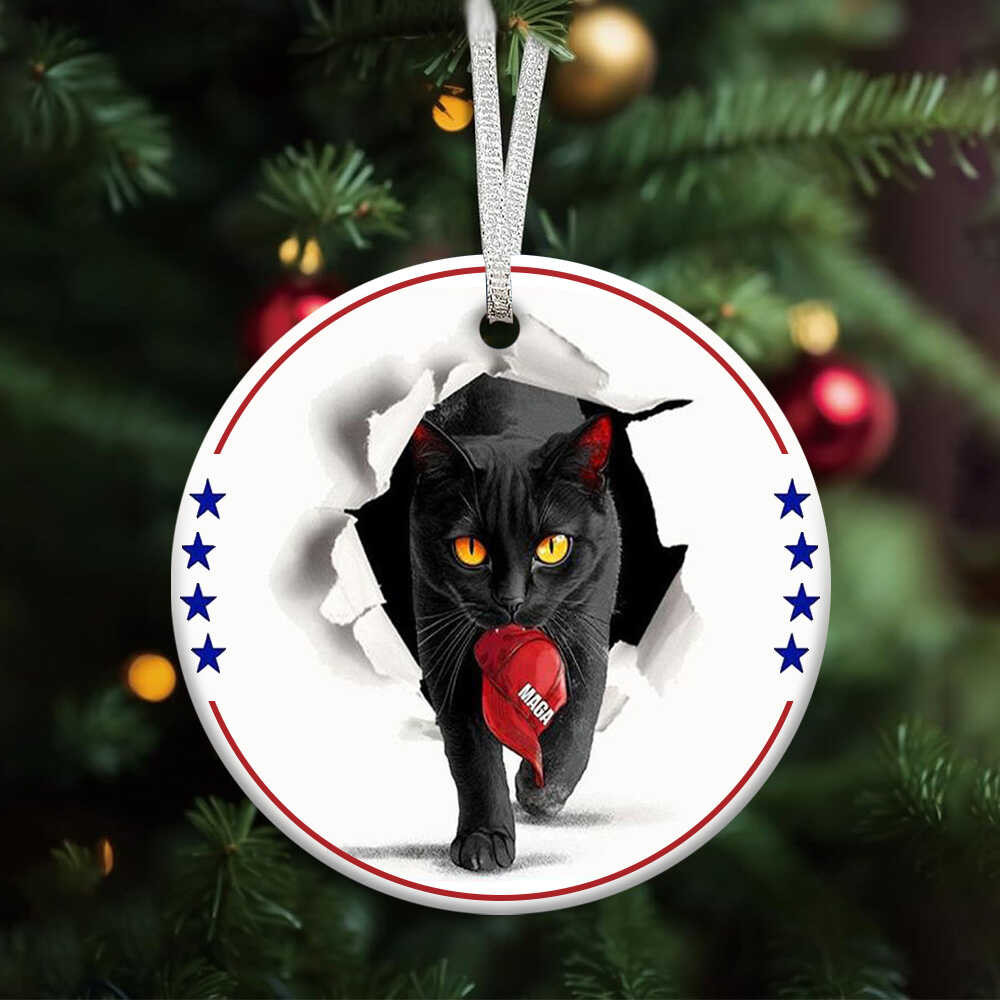 Black Cat For Kamala Harris Ornament Anti Red Hat Political Xmas Ornament Harris For President