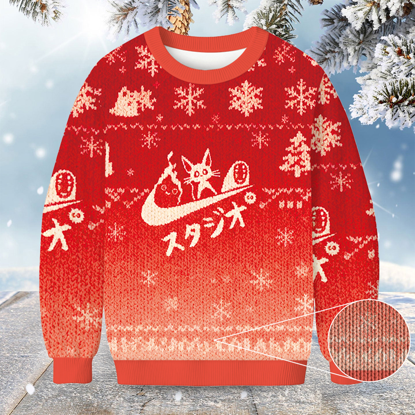 Black Cat Ghibli Vintage Christmas Ugly Sweater Vintage Style Ugly Christmas Sweater