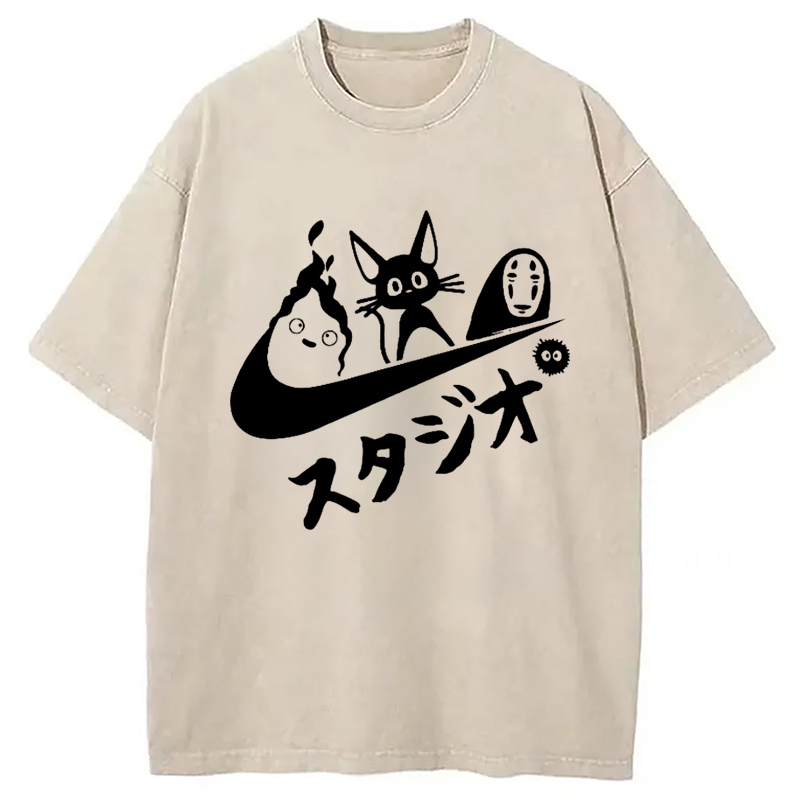 Black Cat Ghibli Vintage Washed T-Shirt Casual Vintage Everyday Look Gifts For Brother
