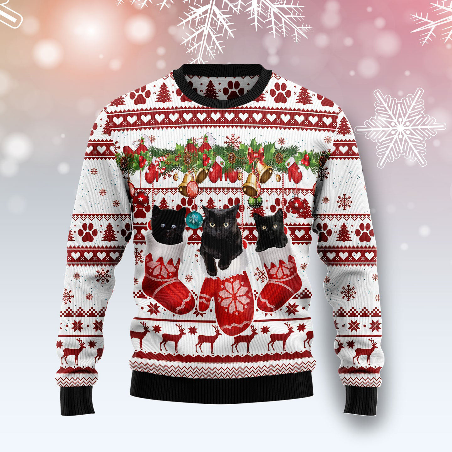 Black Cat Gloves Merry Christmas Sweatshirt Holiday Clothing Unusual Cat Gifts
