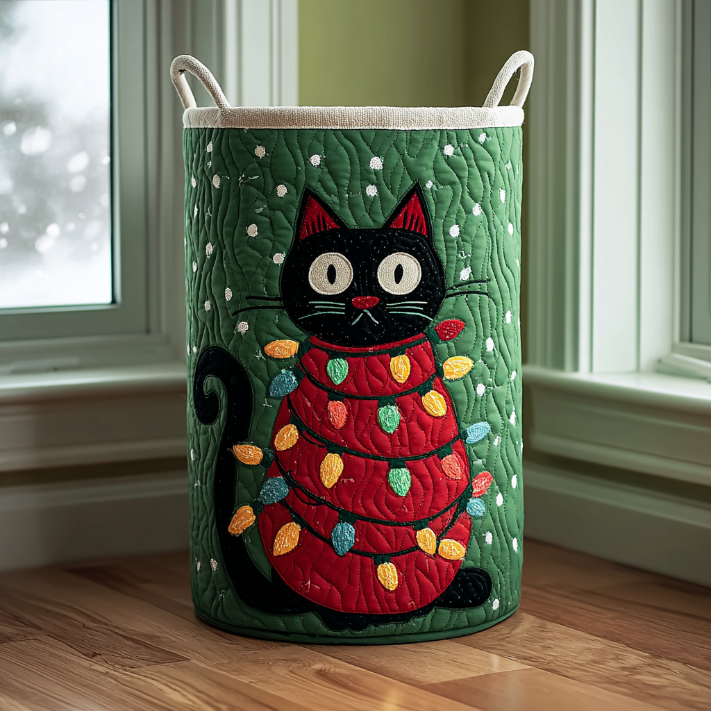 Black Cat Glow Quilted Laundry Basket Merch For Cozy Nights