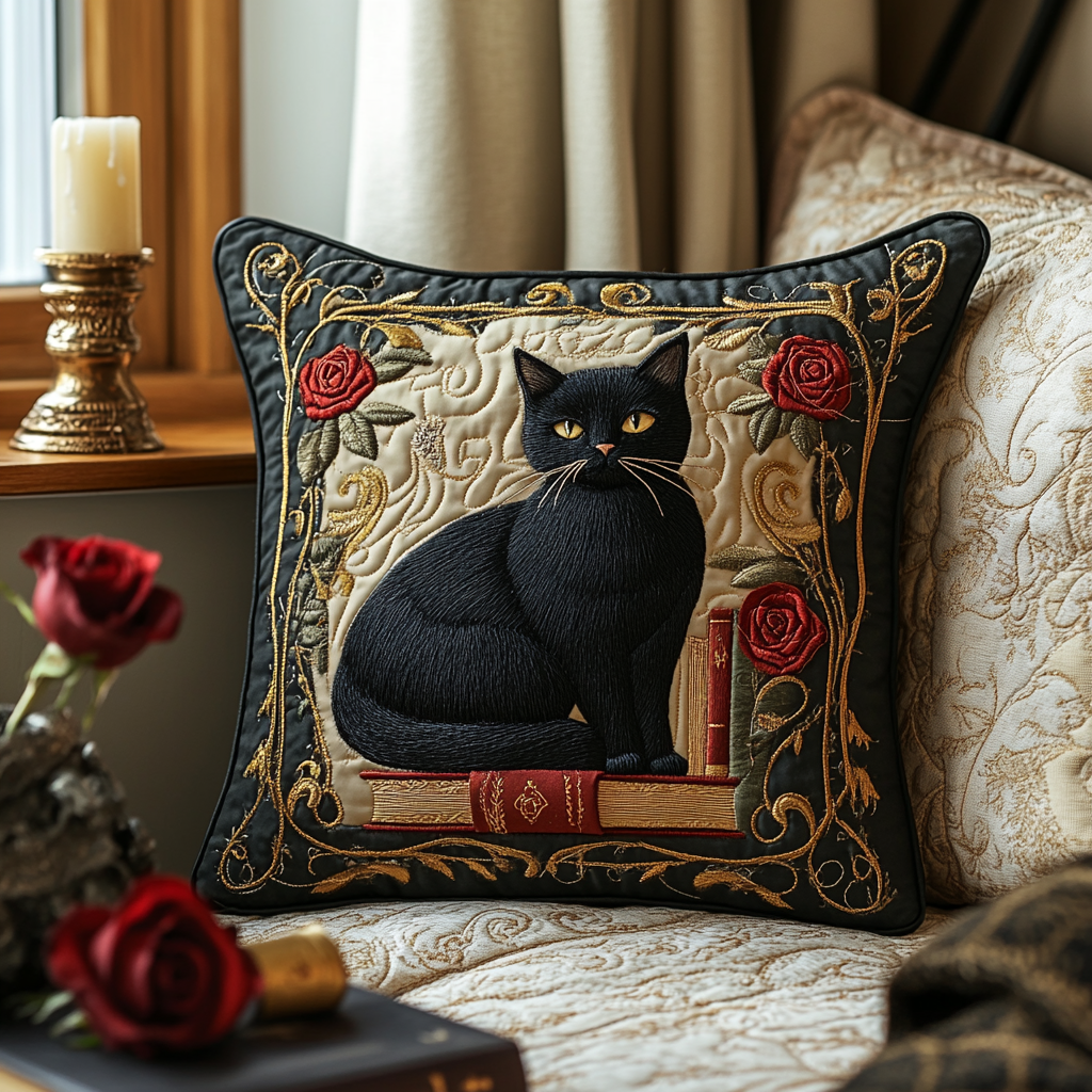 Black Cat Glow Quilted Pillow Case Throw Pillow Covers Top Gifts For Cat Lovers