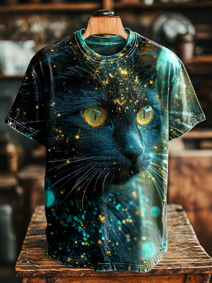 Black Cat Gold Foil T-Shirt Halloween Clothes Presents For Lovers Cat