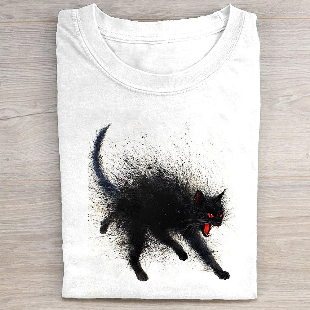 Black Cat Graphic Print Men's Casual T-Shirt Everyday Casual Cat Lover Tee