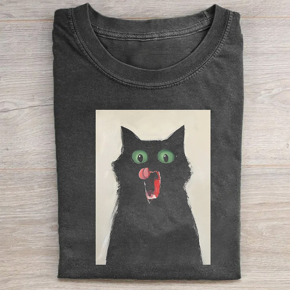 Black Cat Graphic T-Shirt Casual Everyday Cat Lover Tee For Women