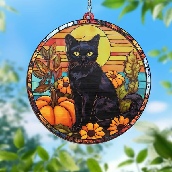 Black Cat Halloween 2 Layered Hanging Suncatcher Best Halloween Gift For Decoration in House